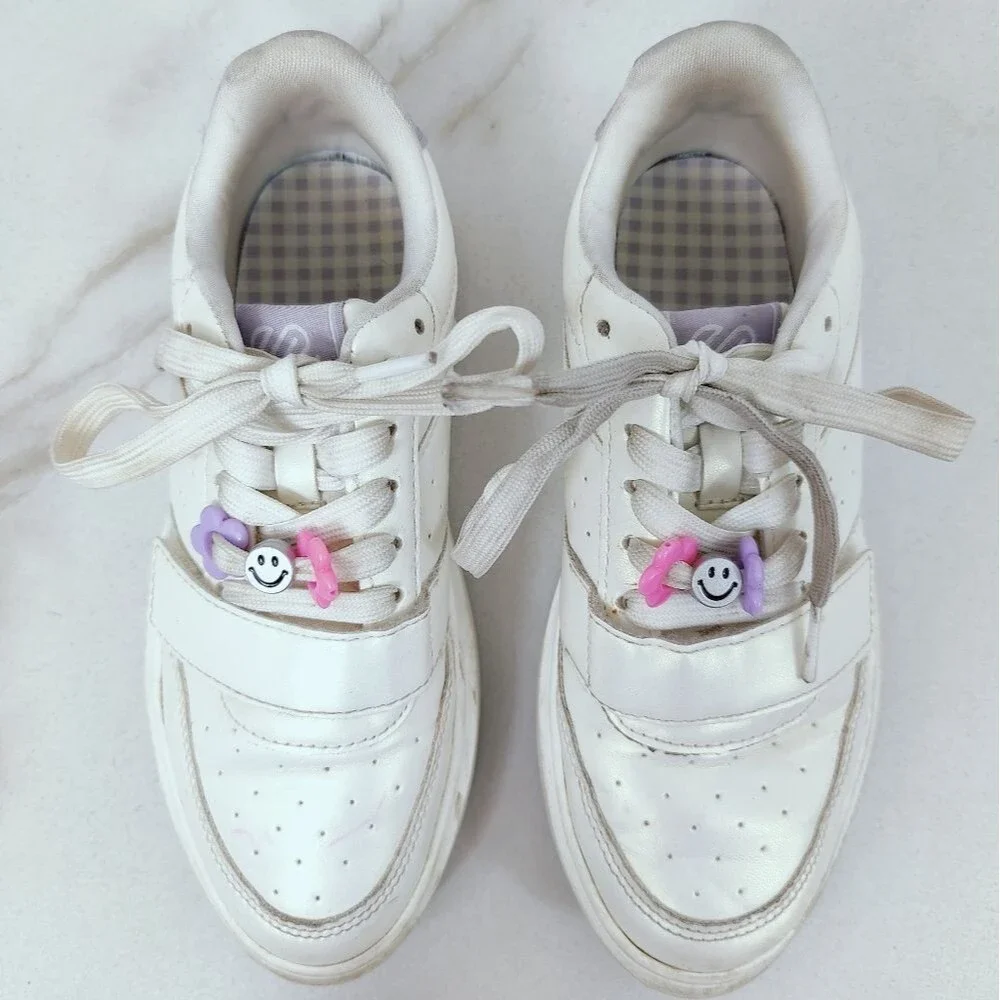 Justice Sport Girls' Beaded Low Court Sneakers, Pearl White, Sz 3
